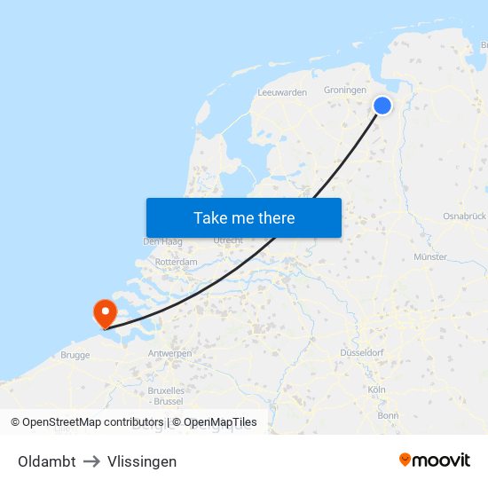 Oldambt to Vlissingen map