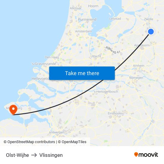 Olst-Wijhe to Vlissingen map