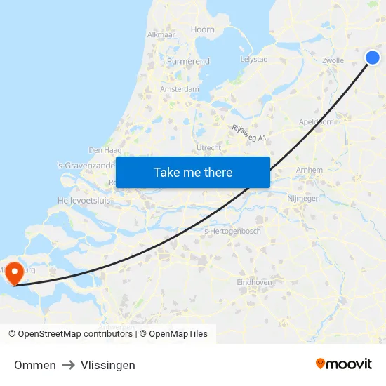 Ommen to Vlissingen map