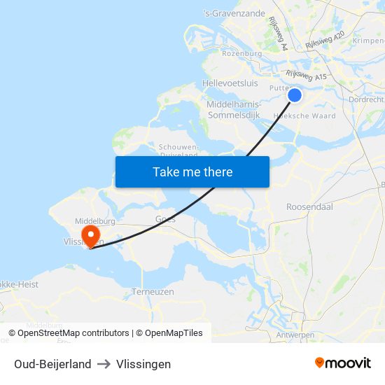 Oud-Beijerland to Vlissingen map