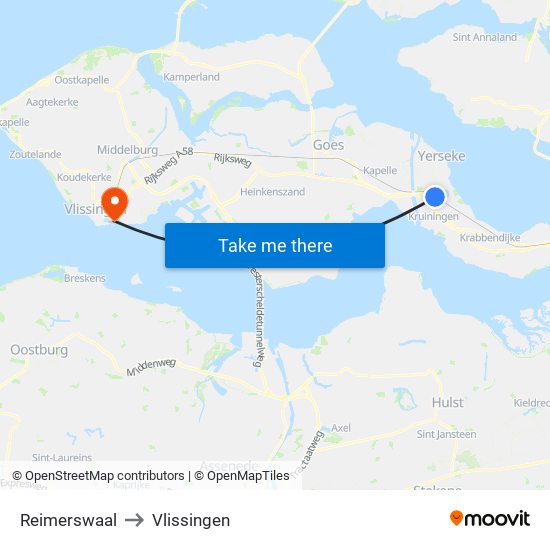 Reimerswaal to Vlissingen map