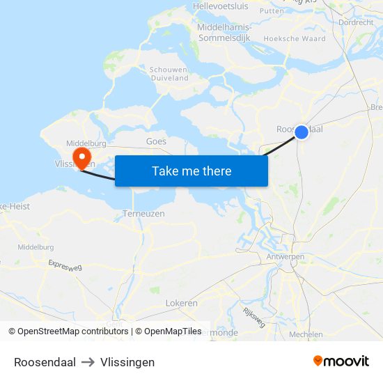 Roosendaal to Vlissingen map