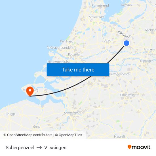 Scherpenzeel to Vlissingen map