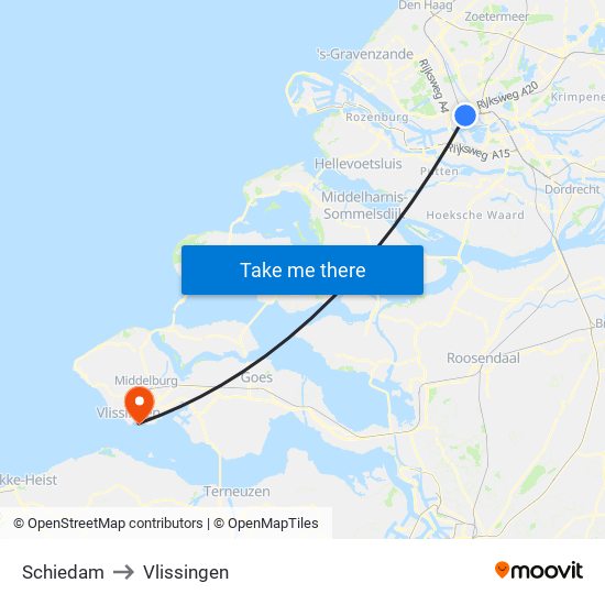 Schiedam to Vlissingen map