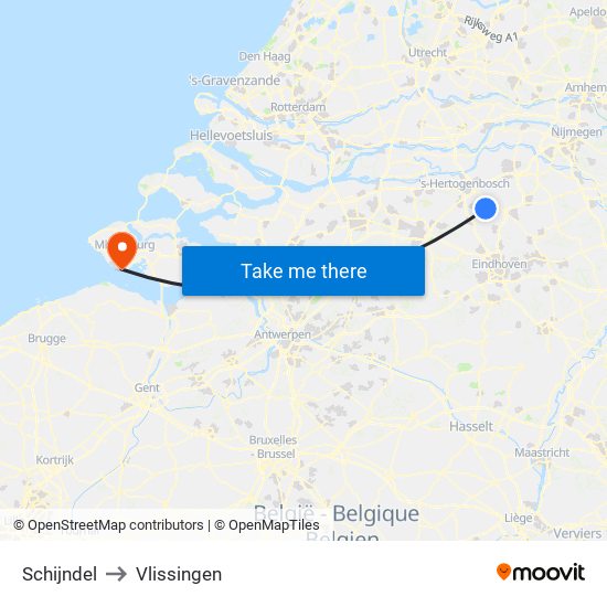 Schijndel to Vlissingen map