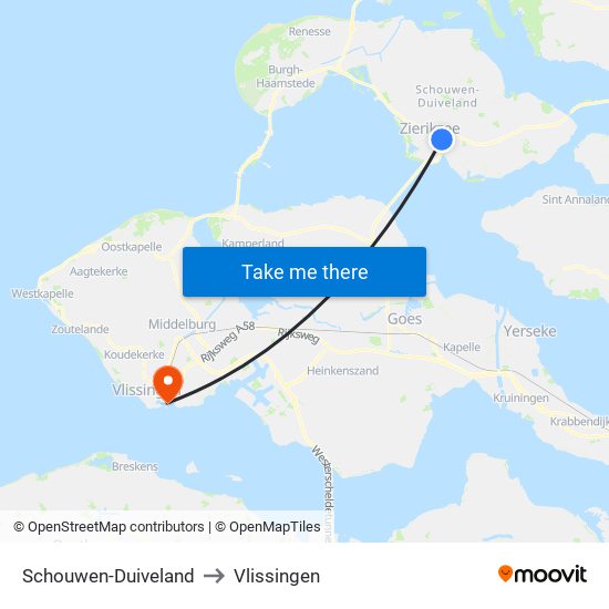 Schouwen-Duiveland to Vlissingen map