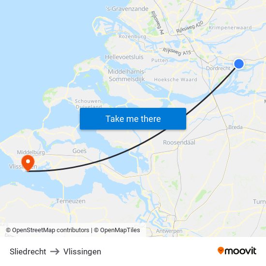 Sliedrecht to Vlissingen map