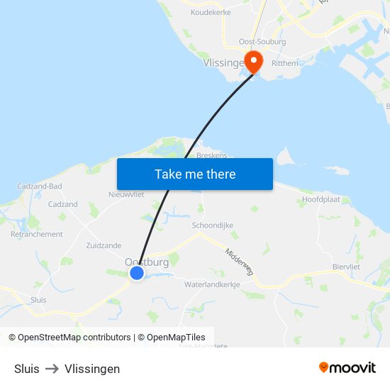 Sluis to Vlissingen map