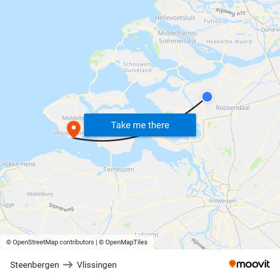 Steenbergen to Vlissingen map