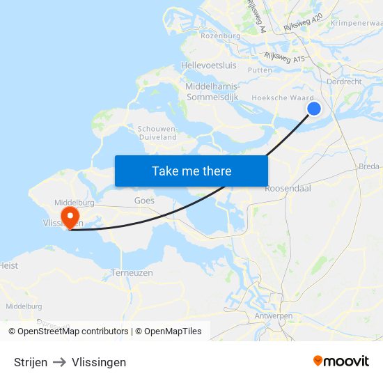 Strijen to Vlissingen map