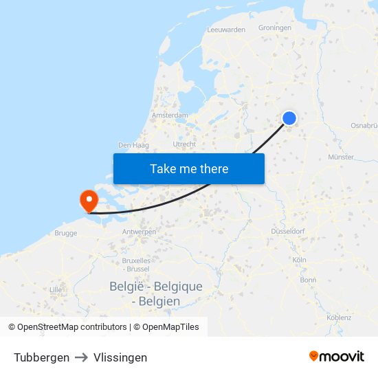 Tubbergen to Vlissingen map