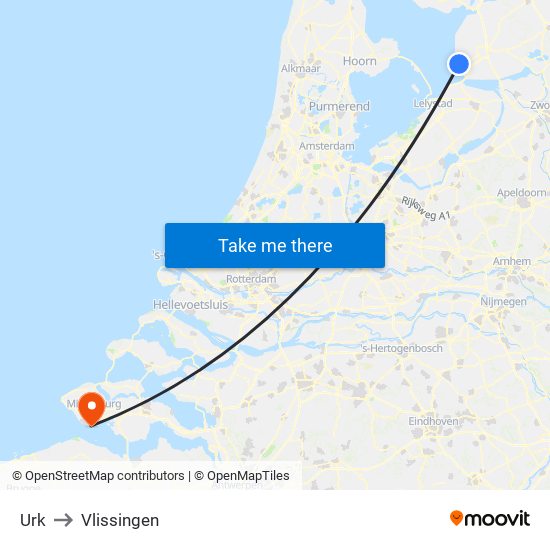Urk to Vlissingen map