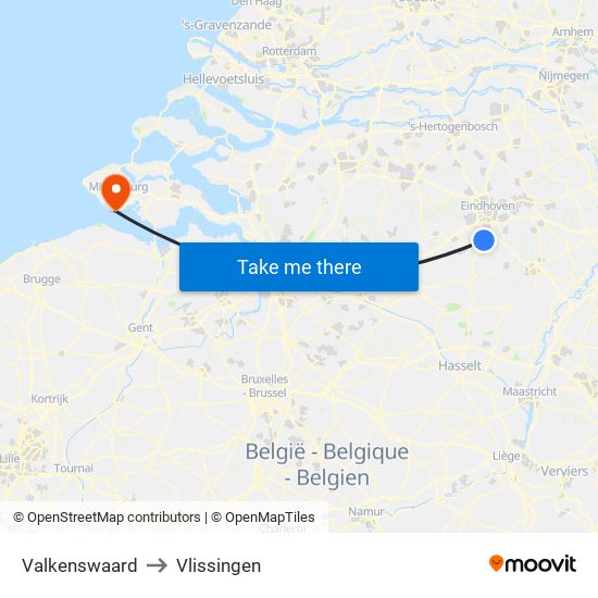 Valkenswaard to Vlissingen map