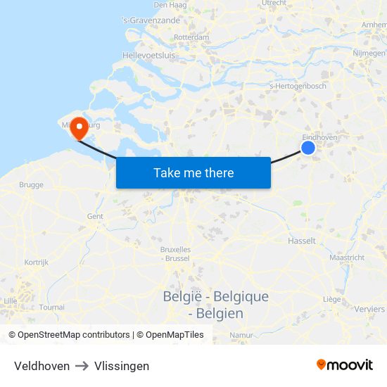 Veldhoven to Vlissingen map
