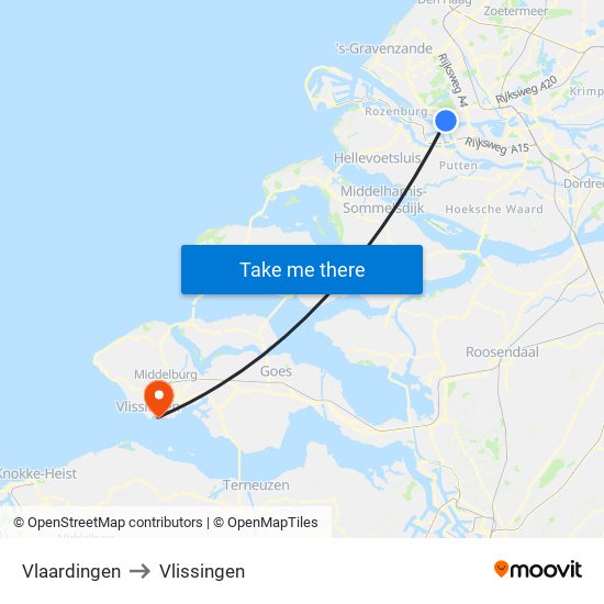 Vlaardingen to Vlissingen map