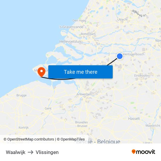 Waalwijk to Vlissingen map