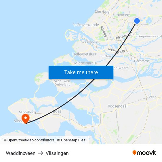 Waddinxveen to Vlissingen map