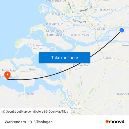Werkendam to Vlissingen map