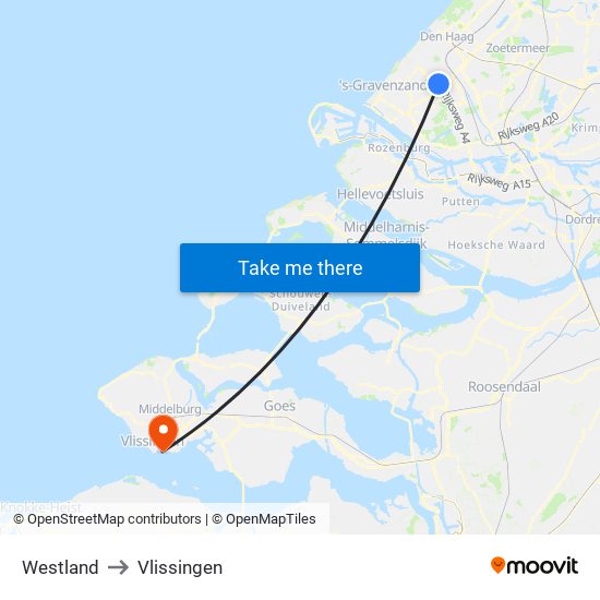 Westland to Vlissingen map