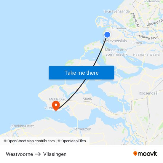 Westvoorne to Vlissingen map