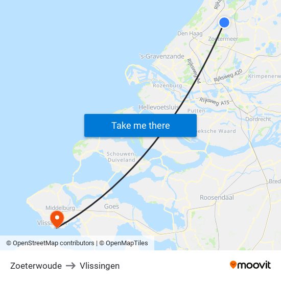 Zoeterwoude to Vlissingen map
