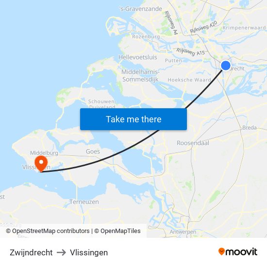 Zwijndrecht to Vlissingen map