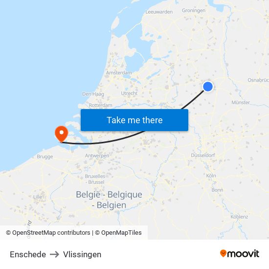 Enschede to Vlissingen map
