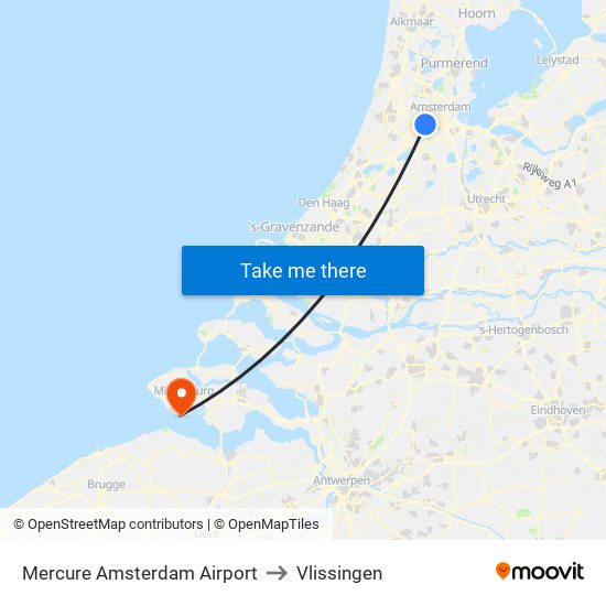 Mercure Amsterdam Airport to Vlissingen map