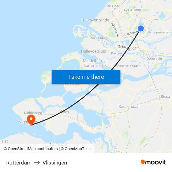 Rotterdam to Vlissingen map