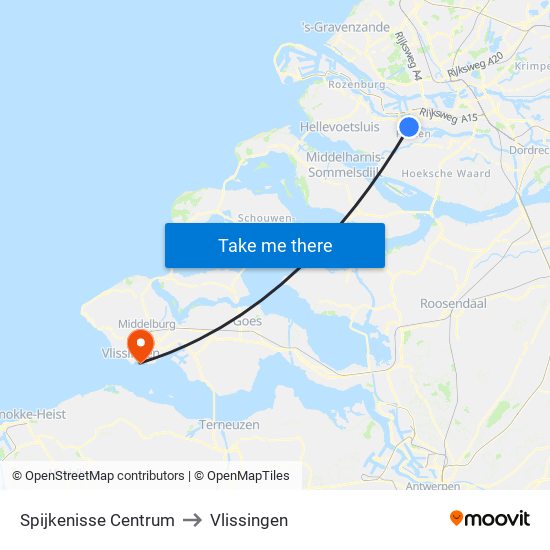 Spijkenisse Centrum to Vlissingen map