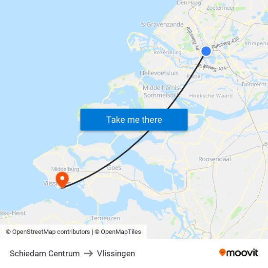 Schiedam Centrum to Vlissingen map