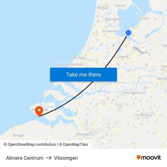 Almere Centrum to Vlissingen map