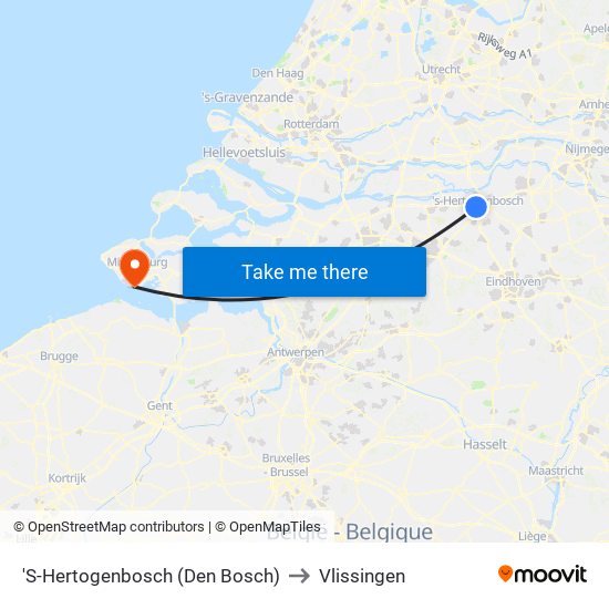 'S-Hertogenbosch (Den Bosch) to Vlissingen map