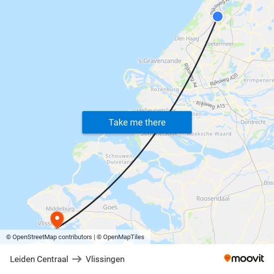 Leiden Centraal to Vlissingen map