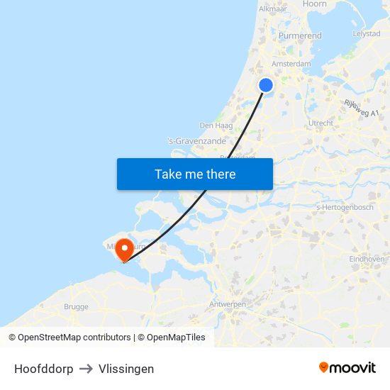 Hoofddorp to Vlissingen map