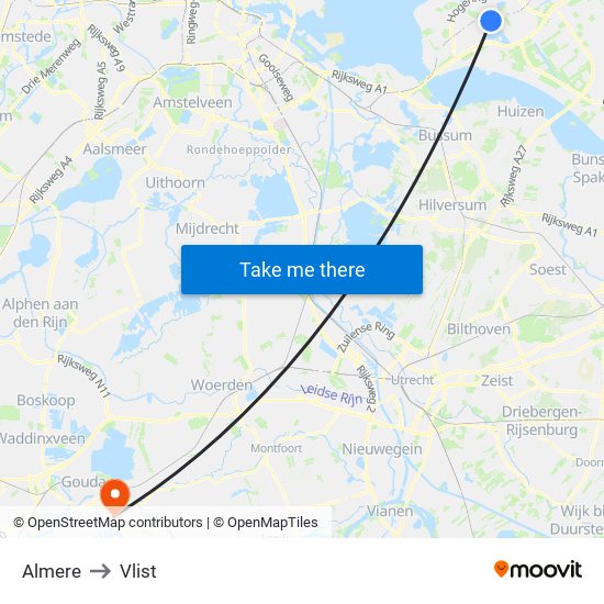 Almere to Vlist map