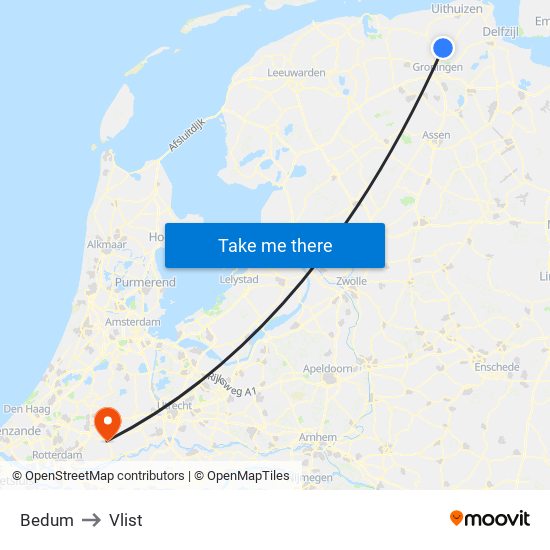 Bedum to Vlist map