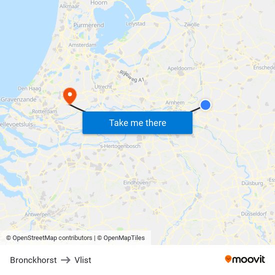 Bronckhorst to Vlist map