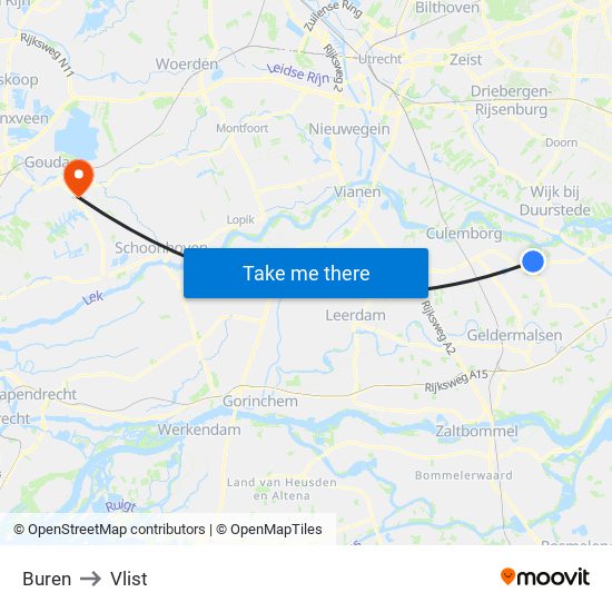 Buren to Vlist map