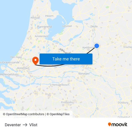 Deventer to Vlist map