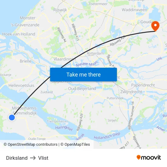 Dirksland to Vlist map