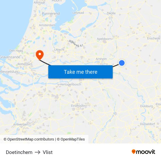 Doetinchem to Vlist map