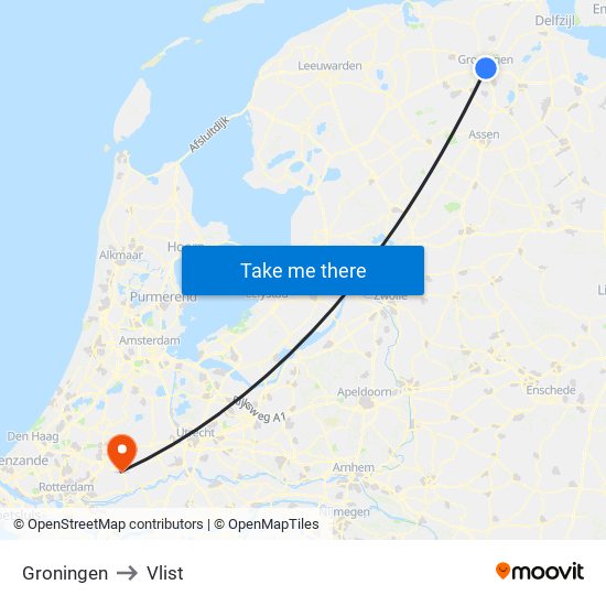 Groningen to Vlist map