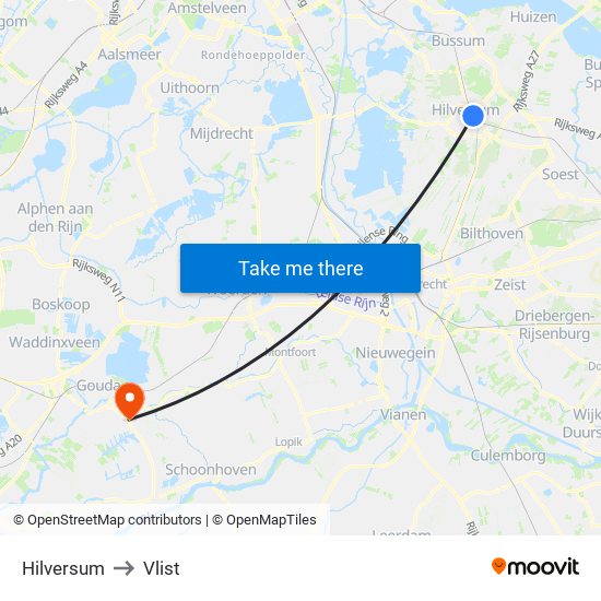 Hilversum to Vlist map