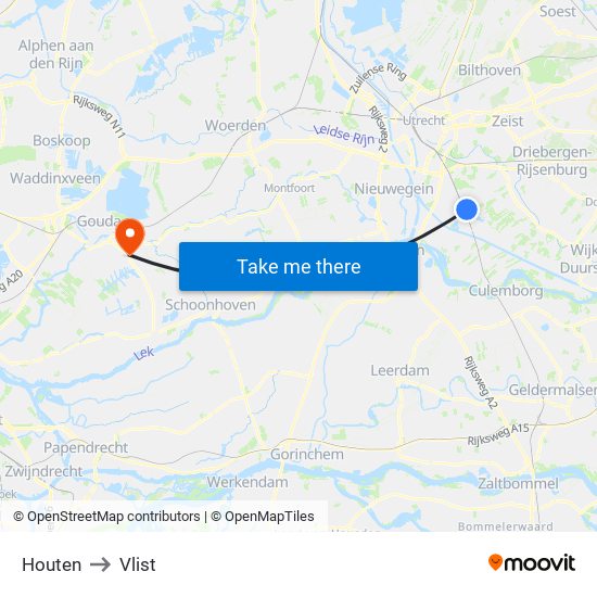 Houten to Vlist map