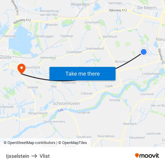 Ijsselstein to Vlist map