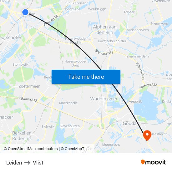 Leiden to Vlist map