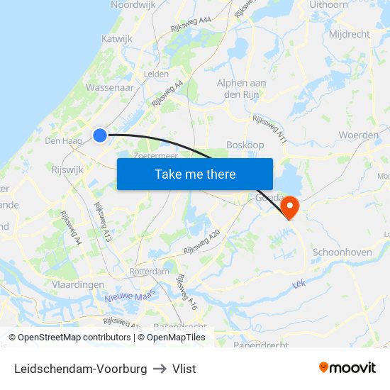 Leidschendam-Voorburg to Vlist map