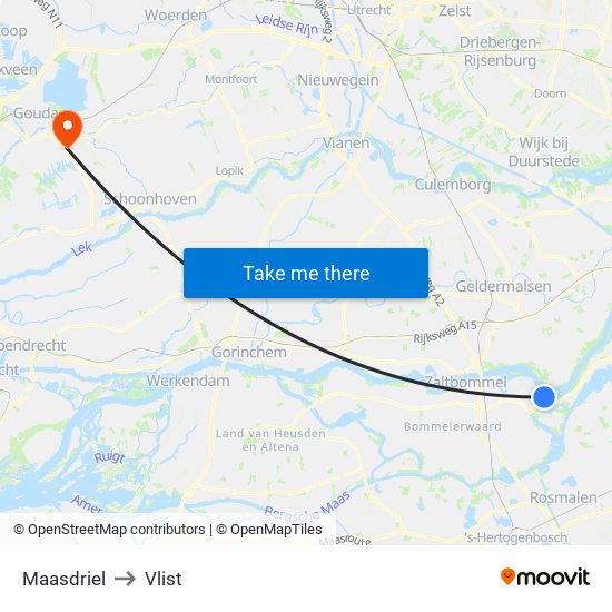 Maasdriel to Vlist map