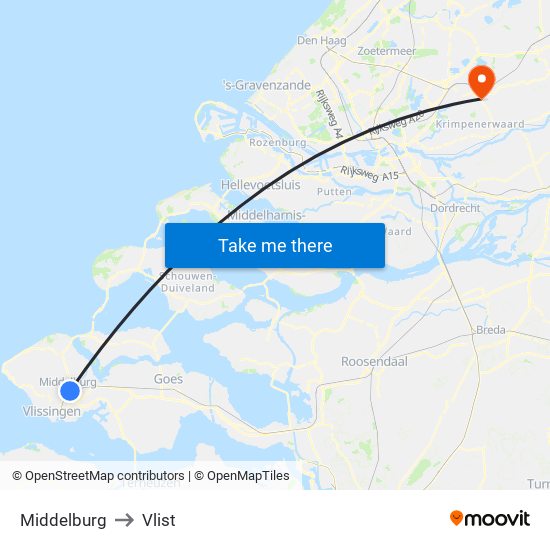 Middelburg to Vlist map